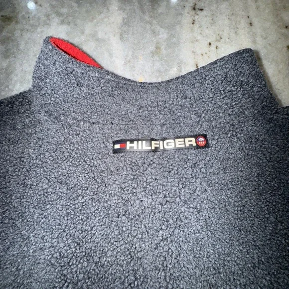 Vintage Tommy Hilfiger XL Pullover Fleece Gray Cold Stop Y2K 1/4 Zip 90s Logo - Picture 7 of 7